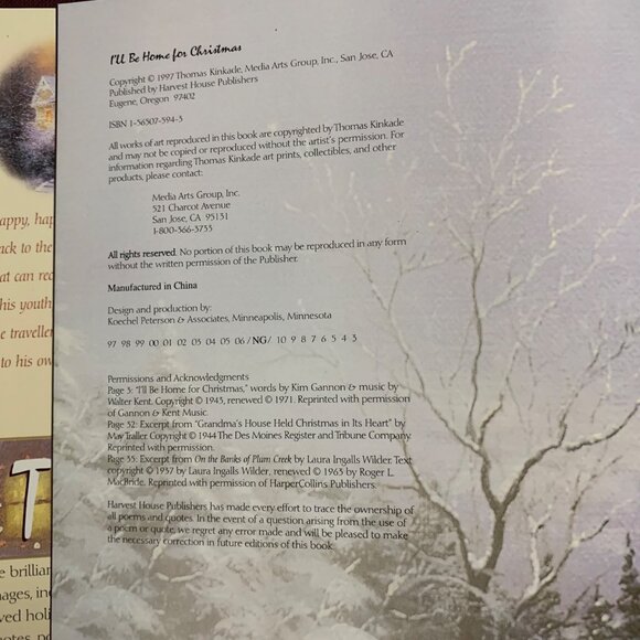 Thomas Kinkade "Ill Be Home For Christmas" Hardcover Book - Picture 2 of 4